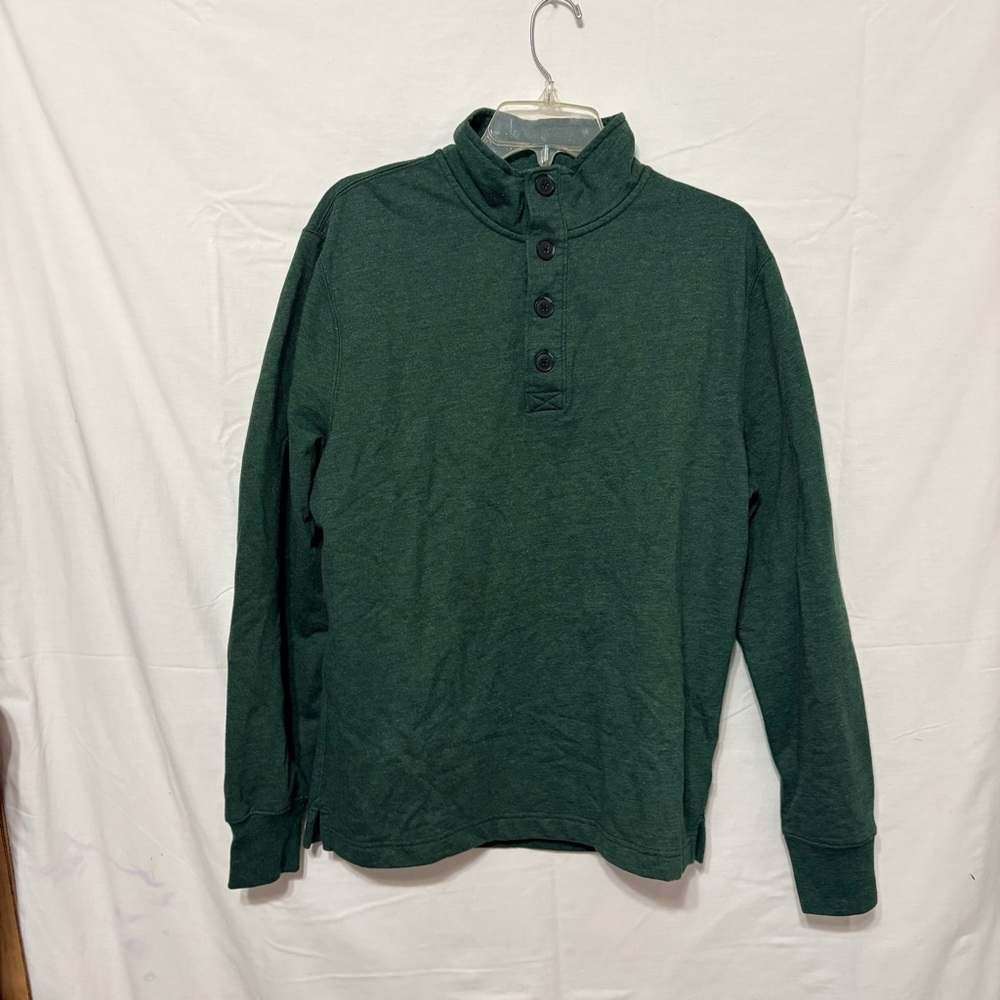 J.Crew Authentic Fleece Men's long-sleeve green henley shirt.
